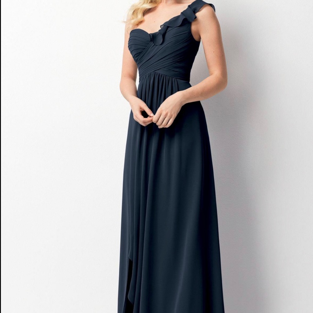 Wtoo Nordstrom Navy Blue Chiffon One Shoulder Gown 6